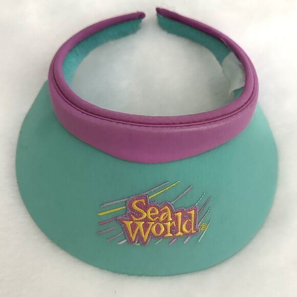 Vintage Sea World Sun Visor One Size Retro Turquoise Purple San Diego Theme Park - Picture 1 of 7
